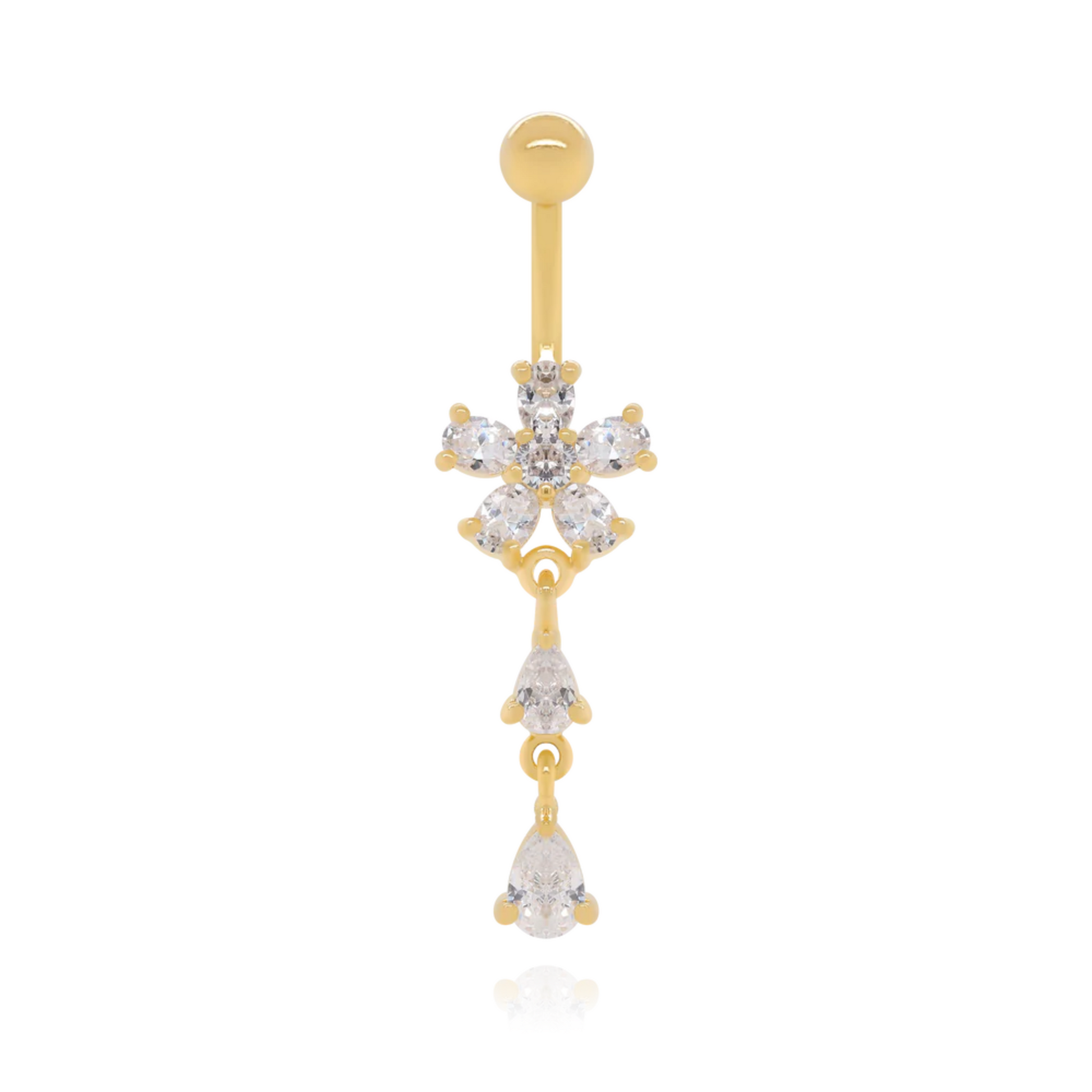 Flower Diamond Belly Button Ring Cushionblue