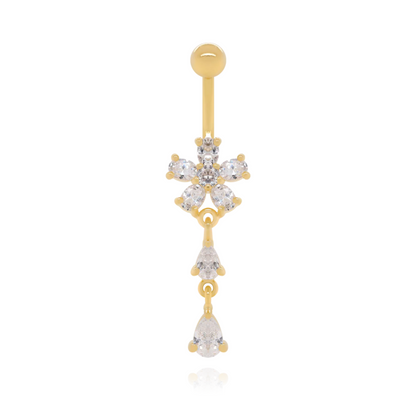 Flower Diamond Belly Button Ring Cushionblue