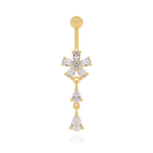Flower Diamond Belly Button Ring Cushionblue