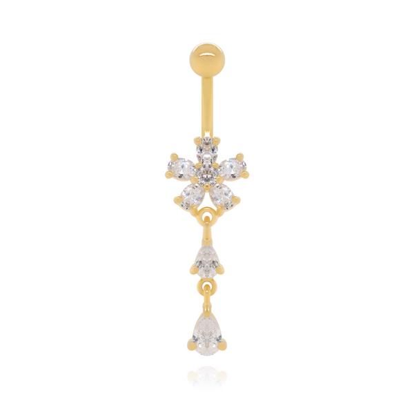 Flower Diamond Belly Button Ring Cushionblue