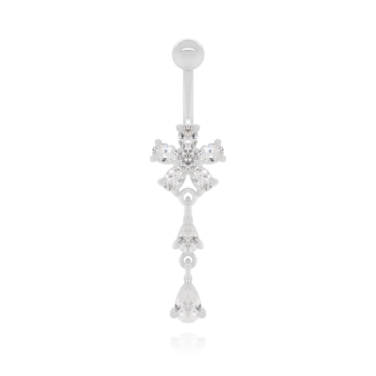Flower Diamond Belly Button Ring Cushionblue