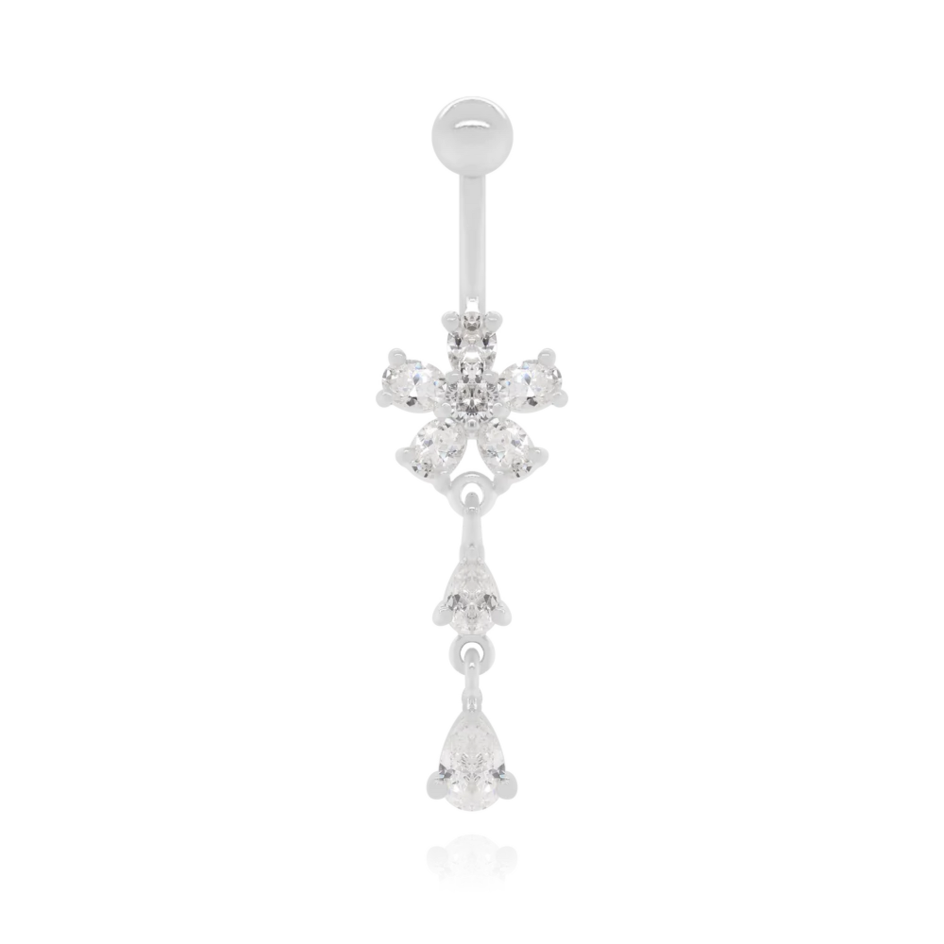 Flower Diamond Belly Button Ring Cushionblue