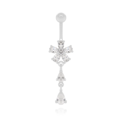 Flower Diamond Belly Button Ring Cushionblue