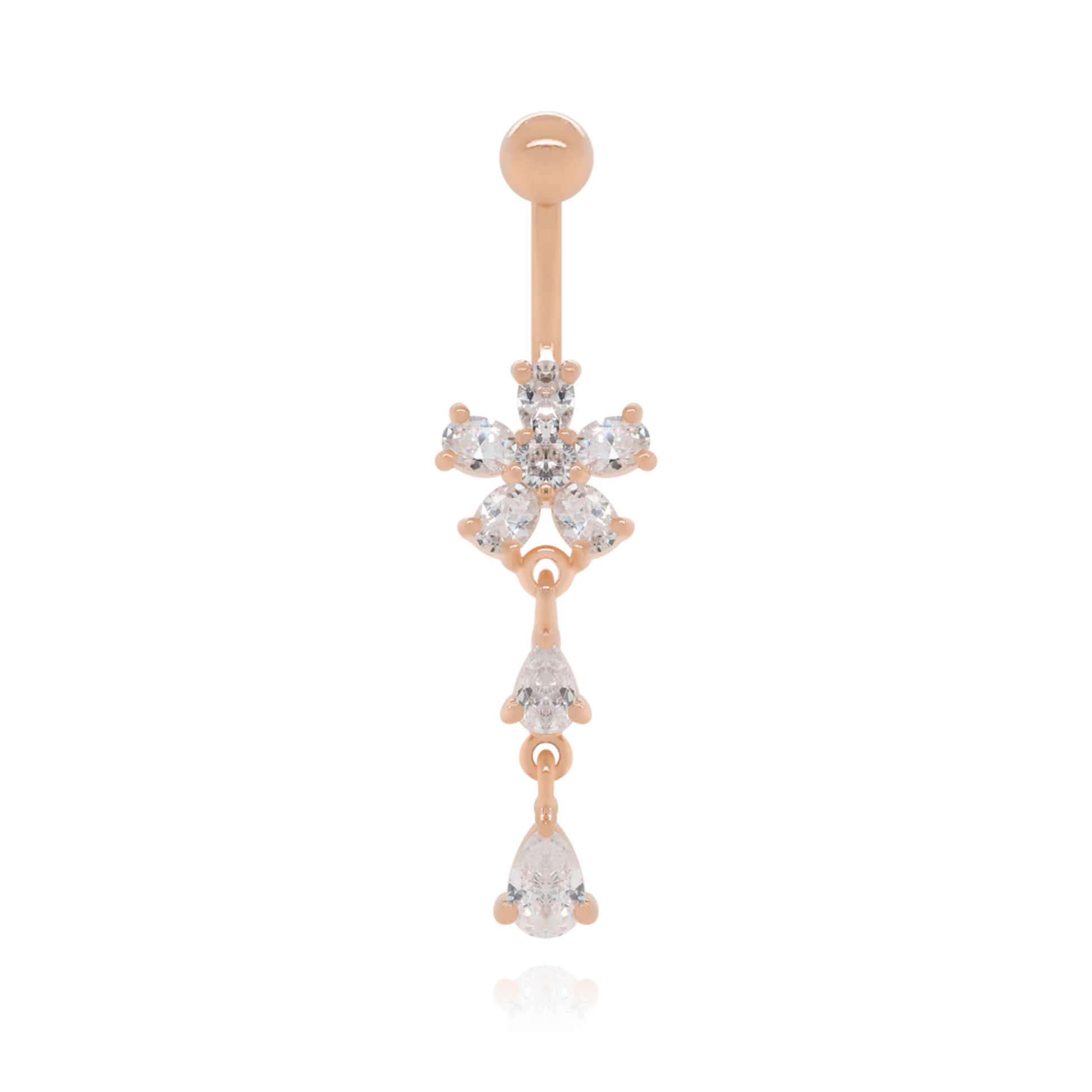 Flower Diamond Belly Button Ring Cushionblue