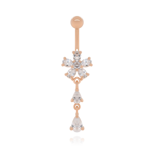 Flower Diamond Belly Button Ring Cushionblue