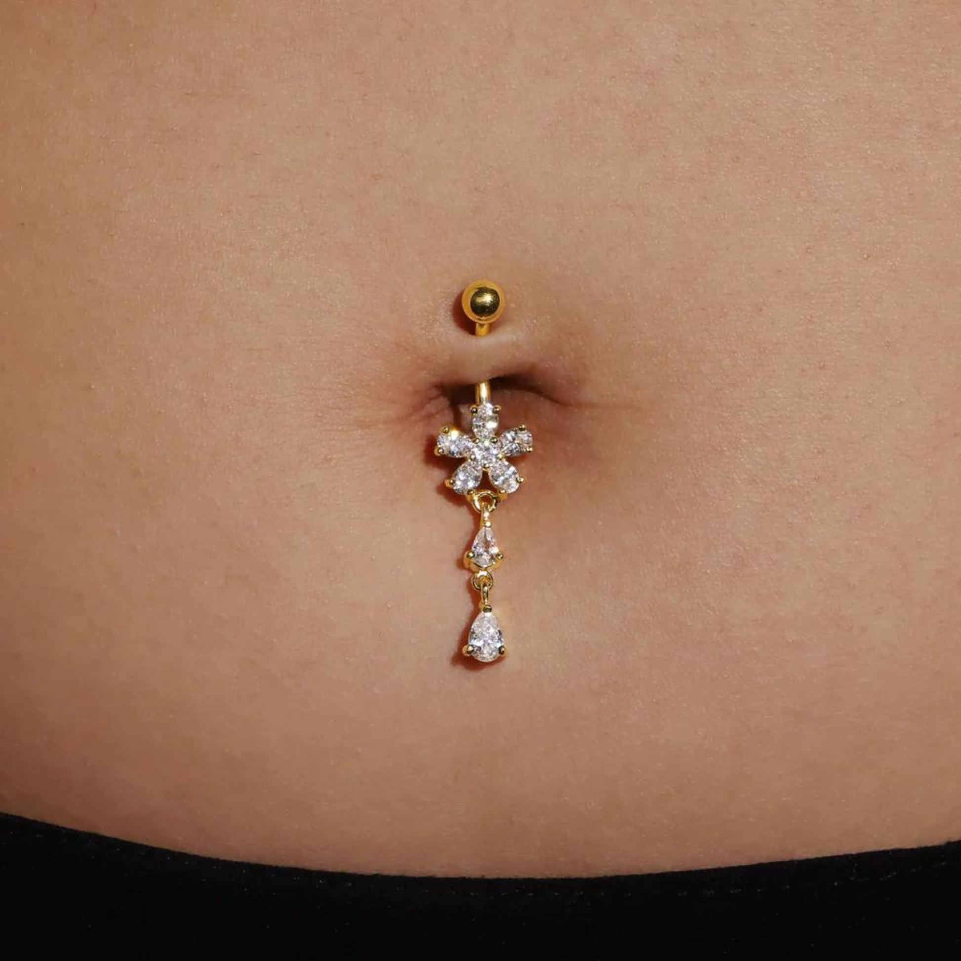 Flower Diamond Belly Button Ring Cushionblue