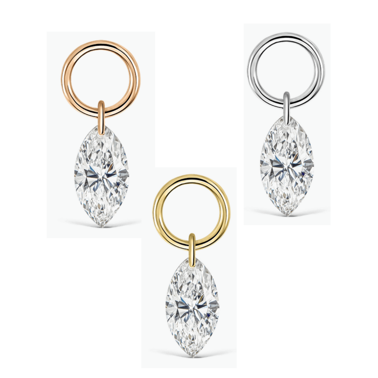 Single Marquise Diamond Earrings, Ear Piercing Drop, Chains and Charm, Add on for Hoop. Cushionblue
