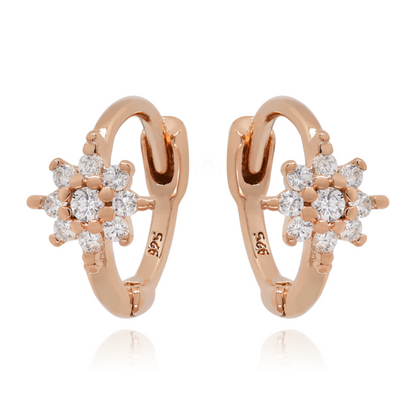 14K Gold Tiny Flower Huggie Hoop Earring, (0.20ct) Dainty Hoop Earring. Cushionblue