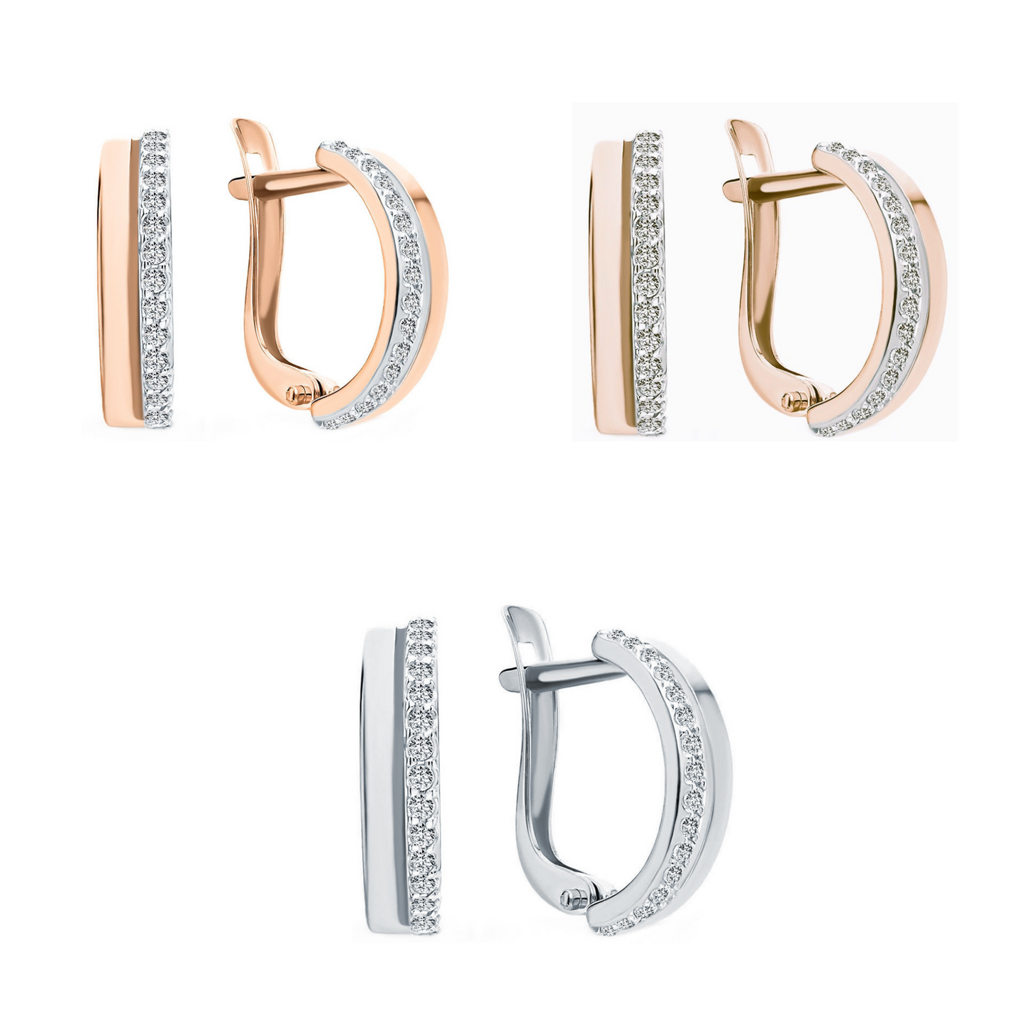 14K Gold Diamond Hoop Single Line Diamond Earring. Cushionblue