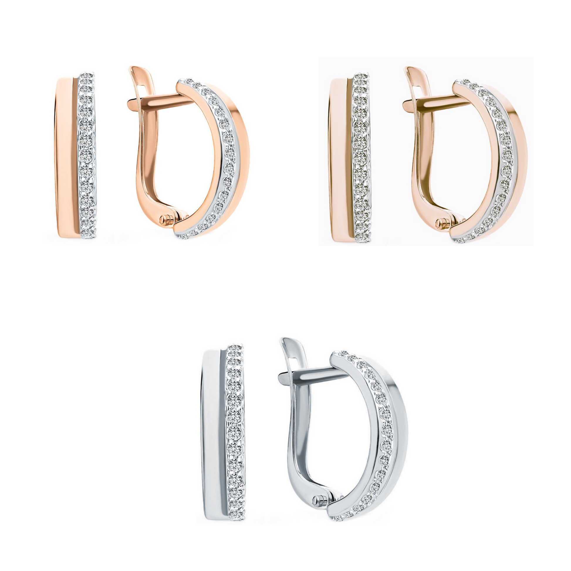 14K Gold Diamond Hoop Single Line Diamond Earring. Cushionblue