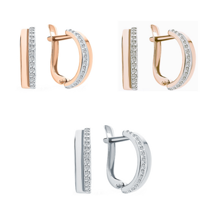 14K Gold Diamond Hoop Single Line Diamond Earring. Cushionblue