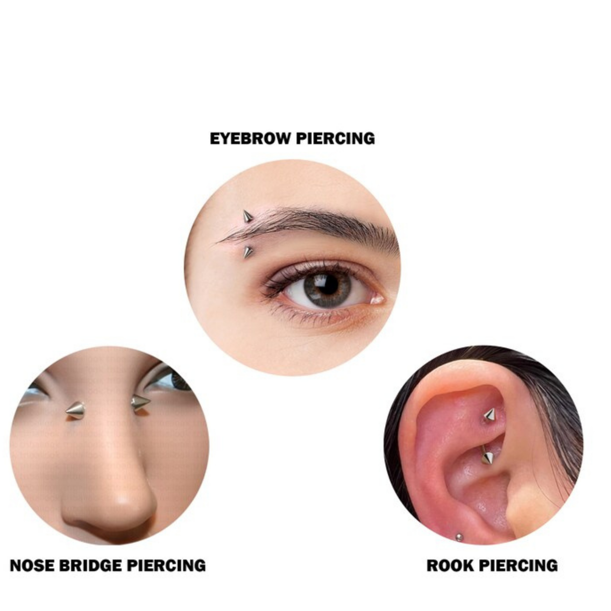 14k Gold Diamond (0.12ct) Spike Eyebrow Piercing,16g Curved barbell, Cone Rook Daith Barbell. Cushionblue