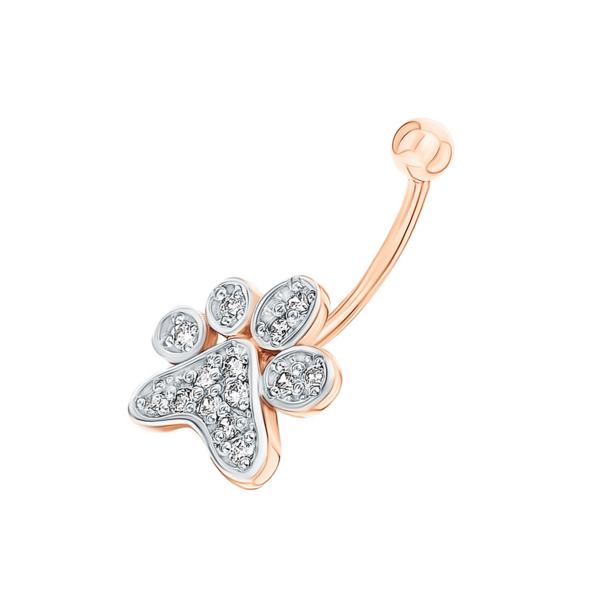 14K Gold Diamond Paw Belly Ring |  Dog Paw Navel Piercing | Gold Belly Bar | Sparkling Paw Print Charm | Body Jewelry for Women | Pet Lover Gift. Cushionblue