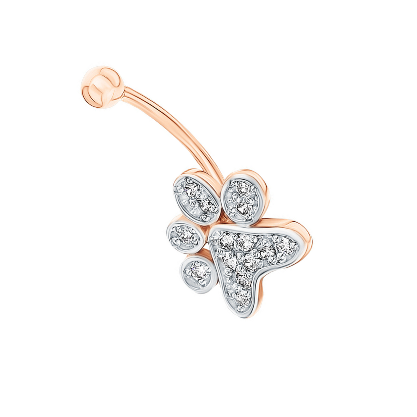 14K Gold Diamond Paw Belly Ring |  Dog Paw Navel Piercing | Gold Belly Bar | Sparkling Paw Print Charm | Body Jewelry for Women | Pet Lover Gift. Cushionblue