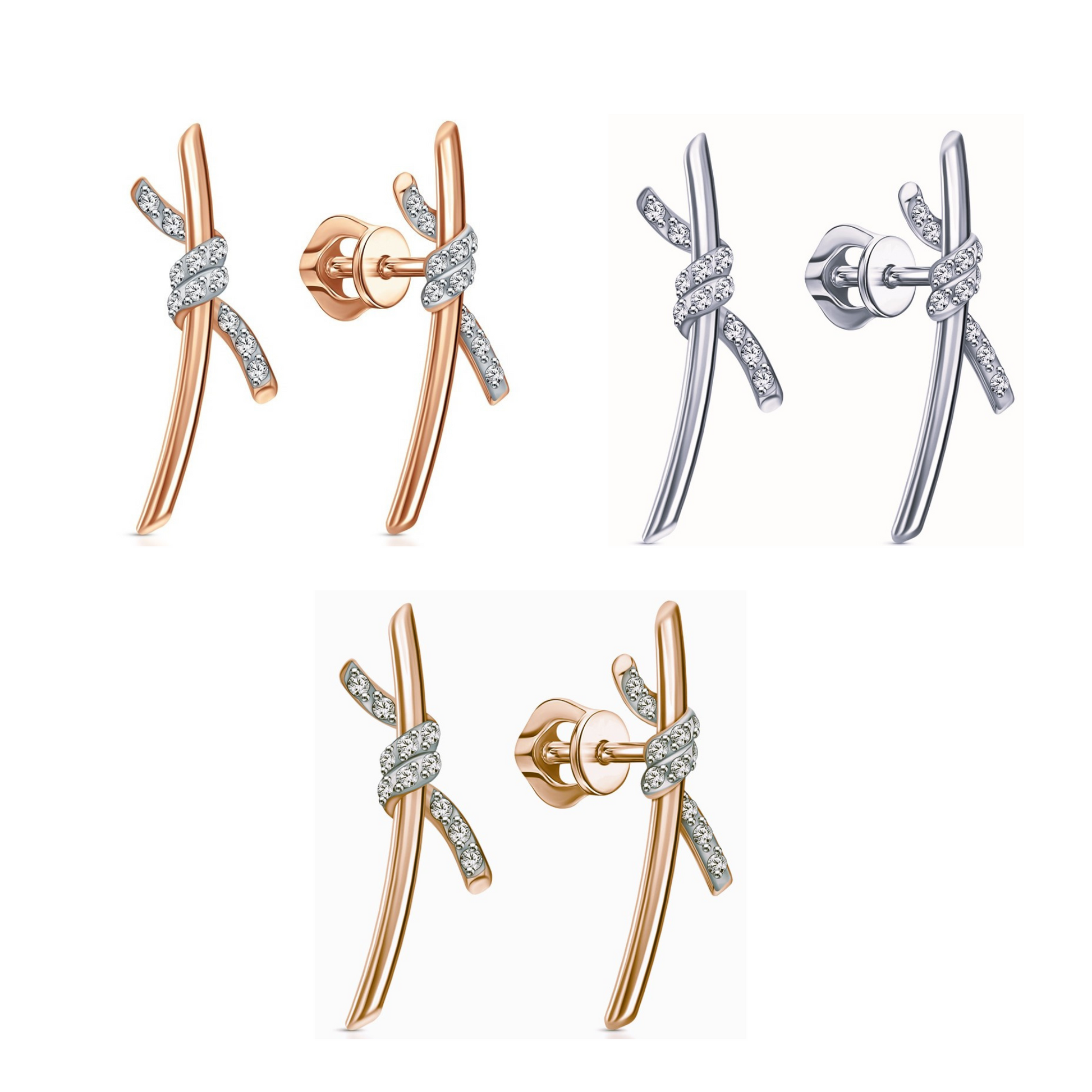 14k Gold Love Knot Diamond Earrings, Minimalist Knot Earrings, Dainty Stud Earrings. Cushionblue