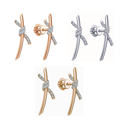 14k Gold Love Knot Diamond Earrings, Minimalist Knot Earrings, Dainty Stud Earrings. Cushionblue