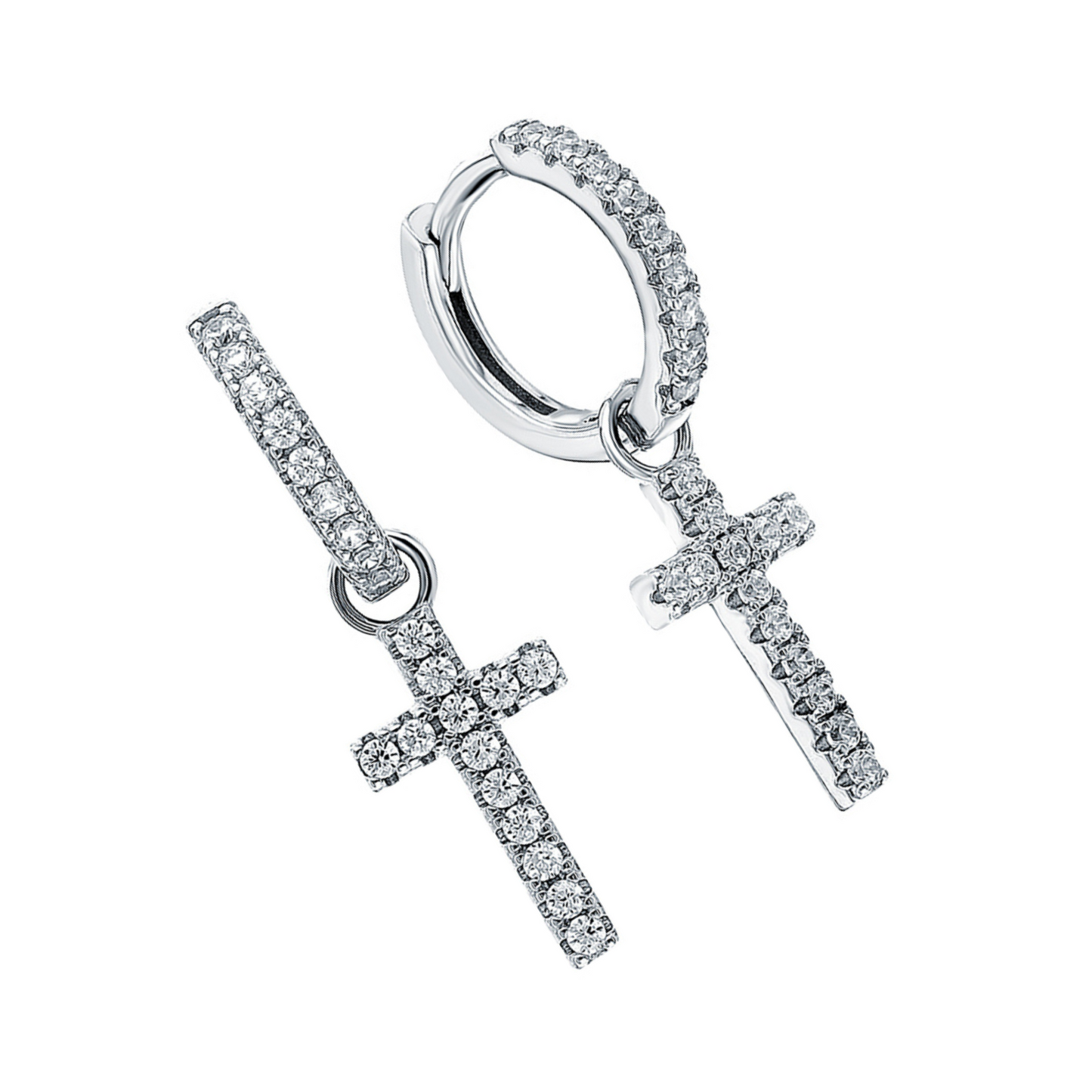 Luxury Diamond Cross Dangle Earrings – 14K Gold or Sterling Silver Huggie Hoops Cushionblue