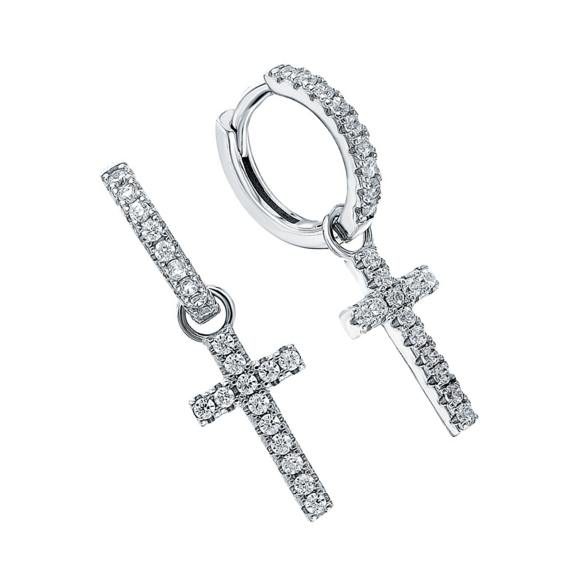 Luxury Diamond Cross Dangle Earrings – 14K Gold or Sterling Silver Huggie Hoops Cushionblue