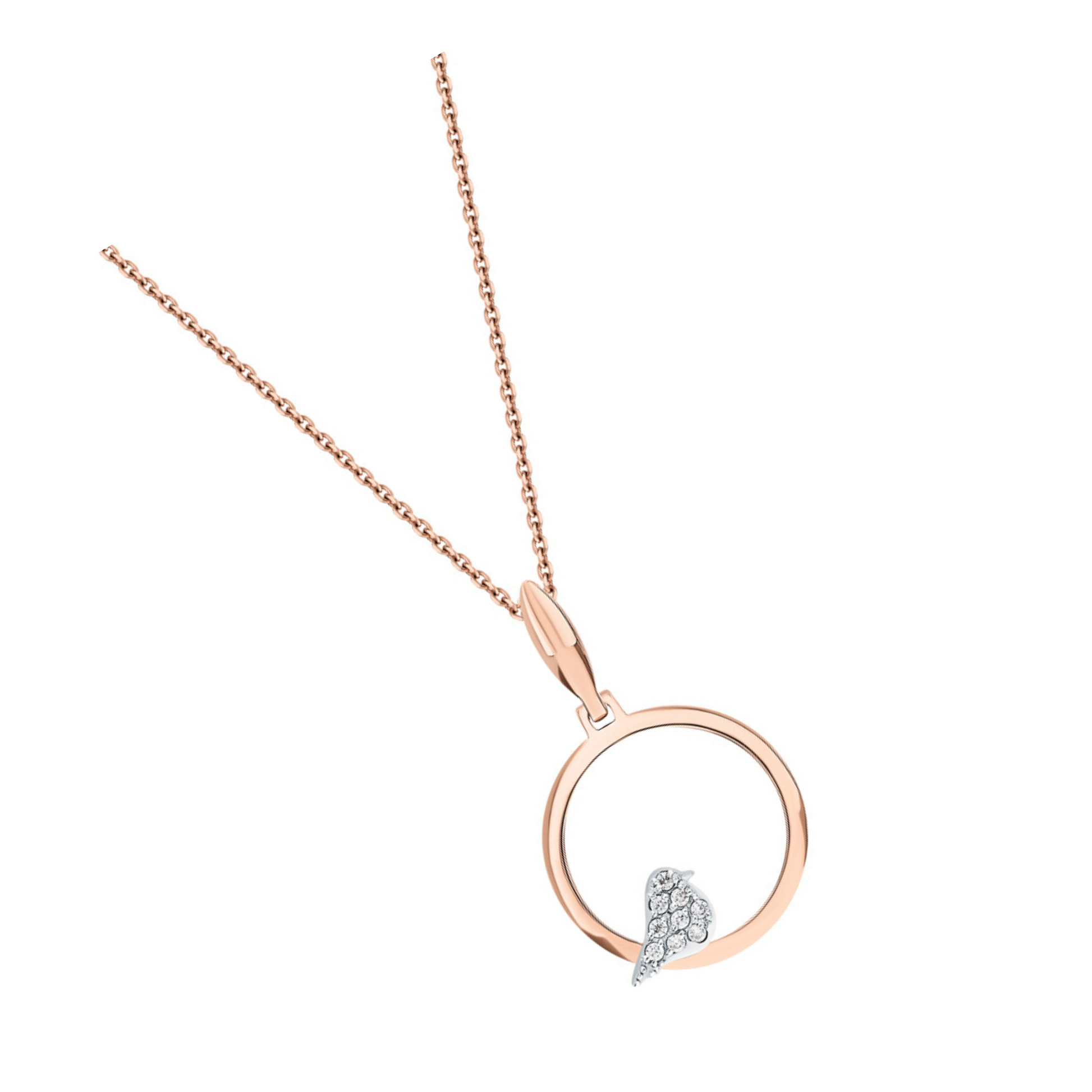 14K Gold Diamond Swallow Necklace | Open Circle Bird Pendant  | Round Gold Pendant Necklace | Bird Jewelry Gift for Friends | Stylish Gold Necklace. Cushionblue