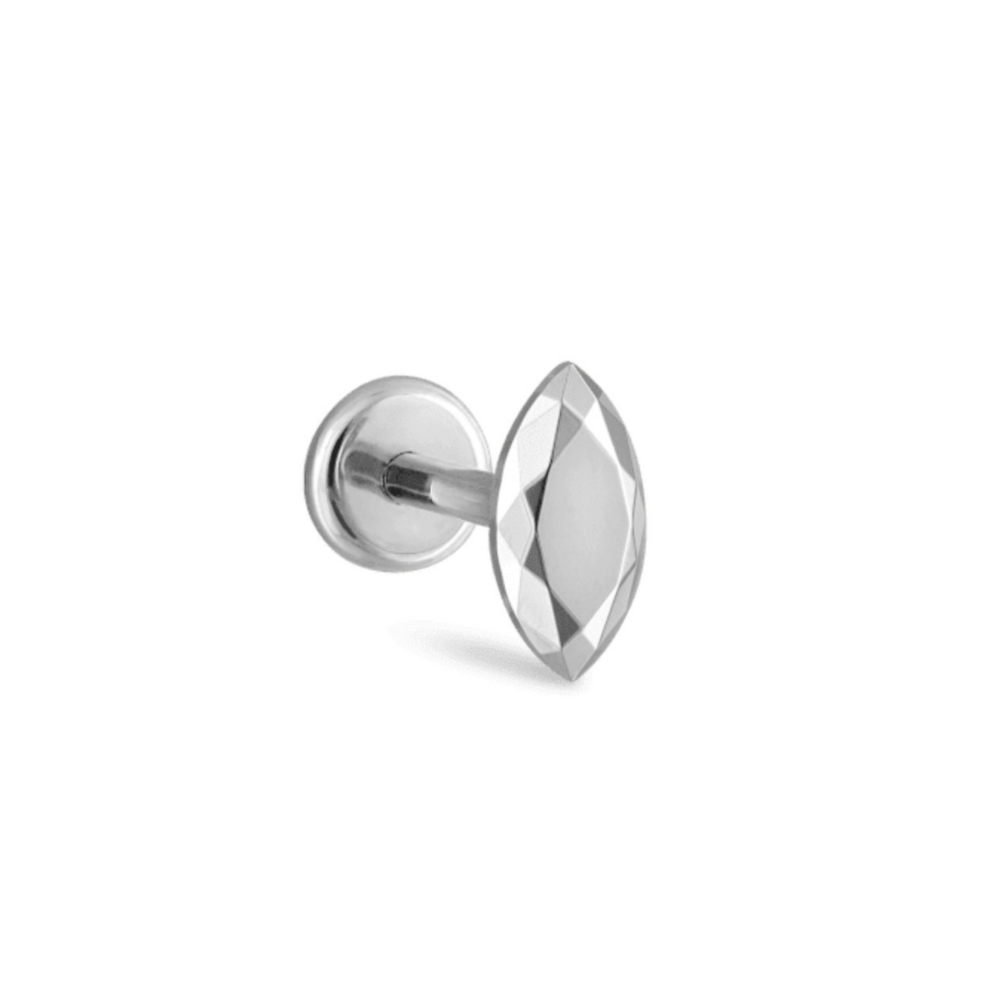 14K Gold Marquise Threaded Stud Faceted, Single Earring (6.5MM) In White, Leaf Piercing. Cushionblue