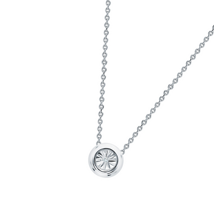 14k Solid Gold Solitaire Diamond Necklace | Bezel Set Round Diamond Pendant | Dainty Birthday or Everyday Gift. Cushionblue