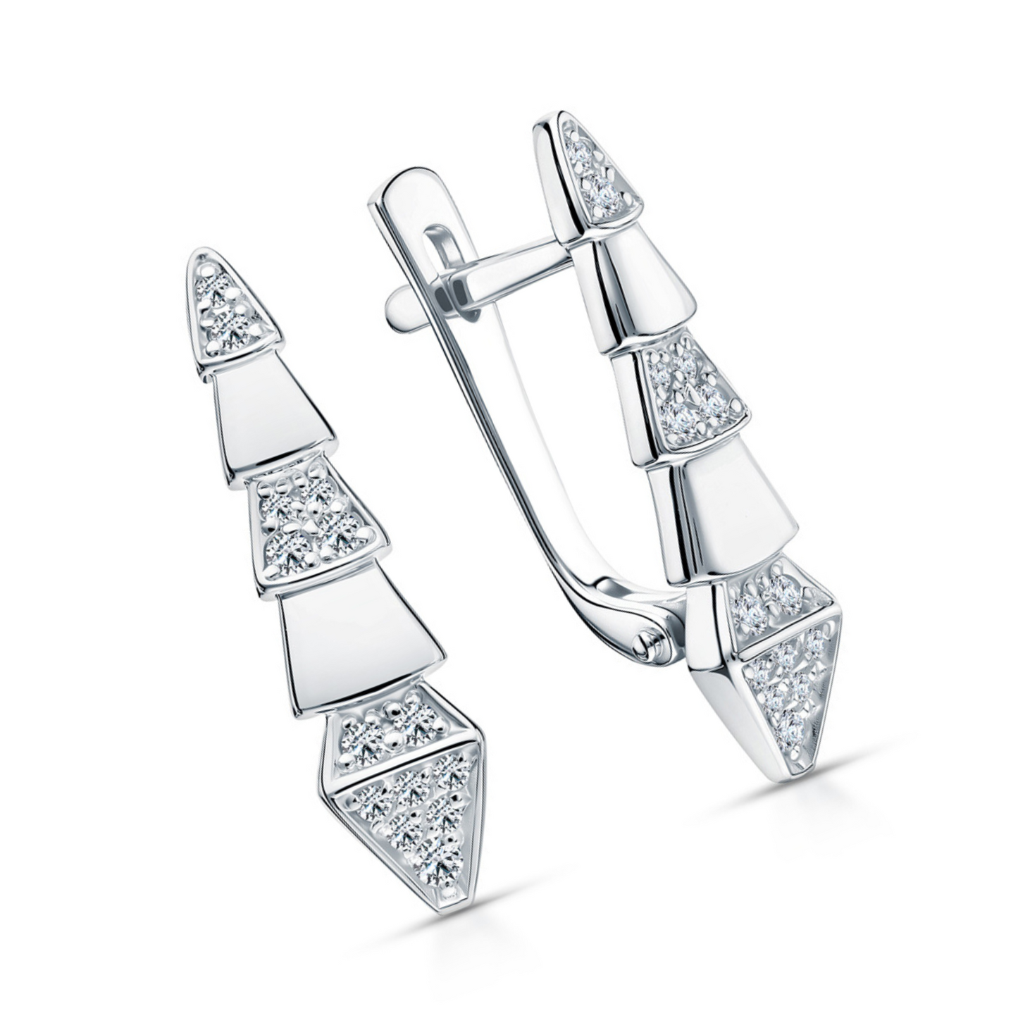 14K Gold Serpents Viper Diamond Drop Earrings – Geometric Pave Dangle Hoops with Latch Back | Modern Gold Earrings Gift for Her Cushionblue