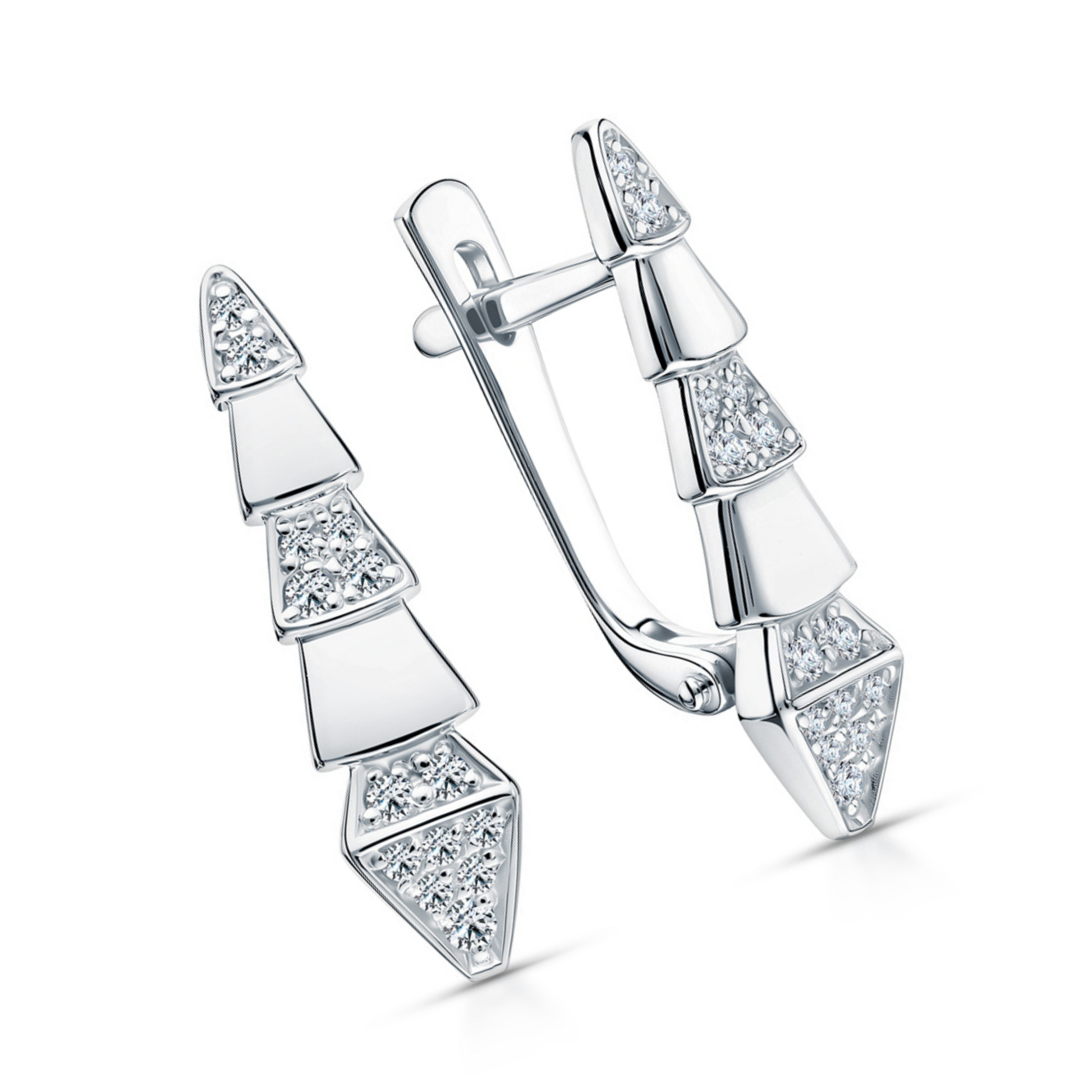 14K Gold Serpents Viper Diamond Drop Earrings – Geometric Pave Dangle Hoops with Latch Back | Modern Gold Earrings Gift for Her Cushionblue