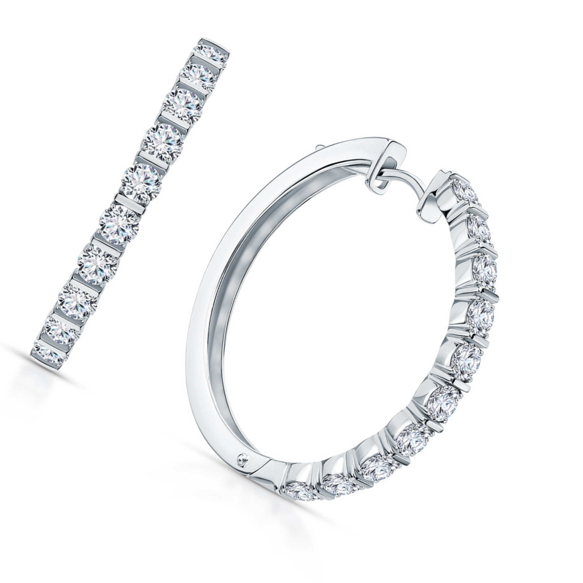 14K Solid Gold Princess Cut Diamond Hoop Earrings | Invisible Channel Set Huggie | 12x4mm Dainty Gold Hoops | Gift for Her. Cushionblue