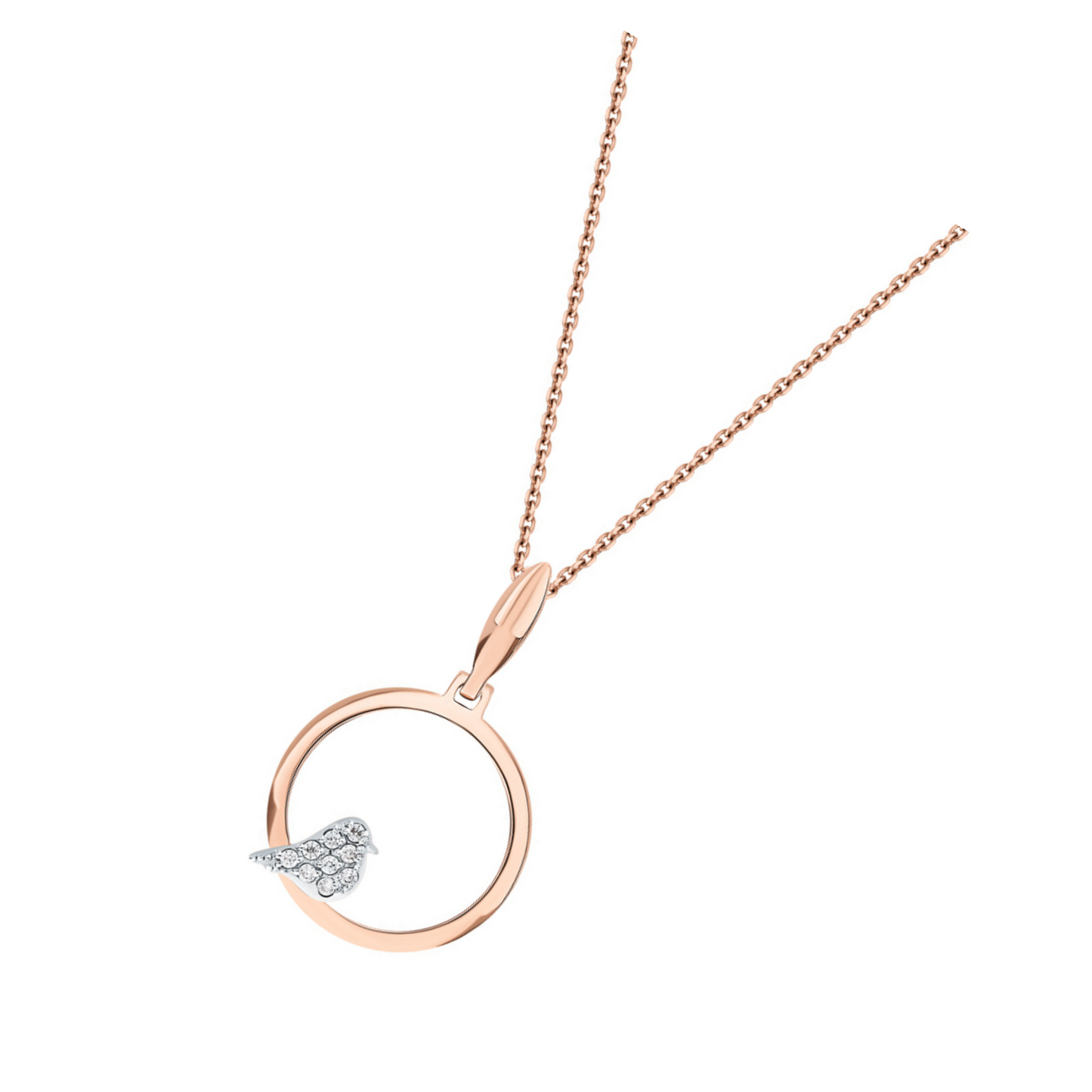 14K Gold Diamond Swallow Necklace | Open Circle Bird Pendant  | Round Gold Pendant Necklace | Bird Jewelry Gift for Friends | Stylish Gold Necklace. Cushionblue