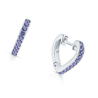Tanzanite Heart Hoop Earrings | 14K Gold Huggie with Dangle Stone | Silver & Gold Mixed Metal Earrings | December Birthstone | Romantic Birthday Gift. Cushionblue
