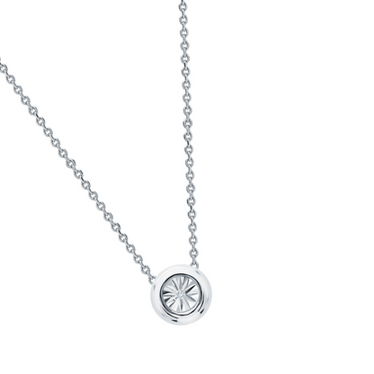 14k Solid Gold Solitaire Diamond Necklace | Bezel Set Round Diamond Pendant | Dainty Birthday or Everyday Gift. Cushionblue
