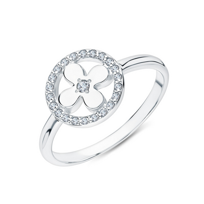 14k Solid Gold Four Petal Flower Diamond Ring | Clover Engagement Band | Art Deco Ring for Women, Bridesmaid Gift. Cushionblue