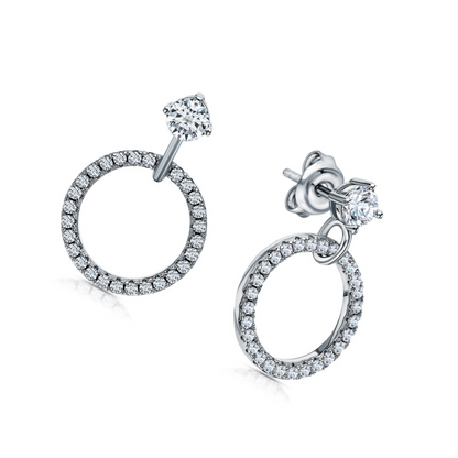 14K White Gold Diamond Cluster Circle Drop Earrings | Geometric Dangle Studs | Open Circle Earrings | Modern Wedding Jewelry | Gift for Women. Cushionblue