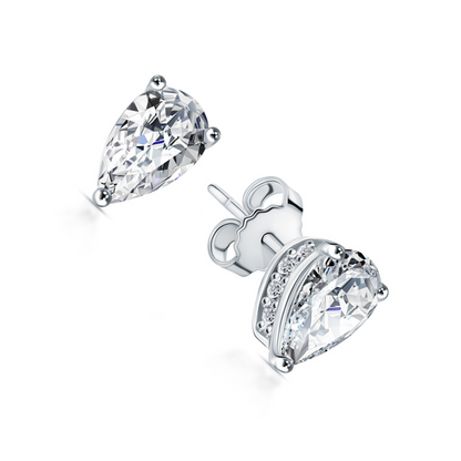 14K White Gold Pear Shaped Diamond Stud Earrings. Cushionblue