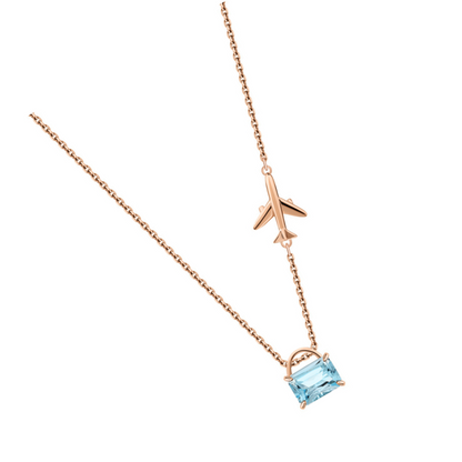 14K Gold Emerald Cut Sky Topaz Pendant | Solitaire Topaz Necklace | Airplane Charm Pendant,  | Flying High Necklace | Birthday Gift for Her. Cushionblue