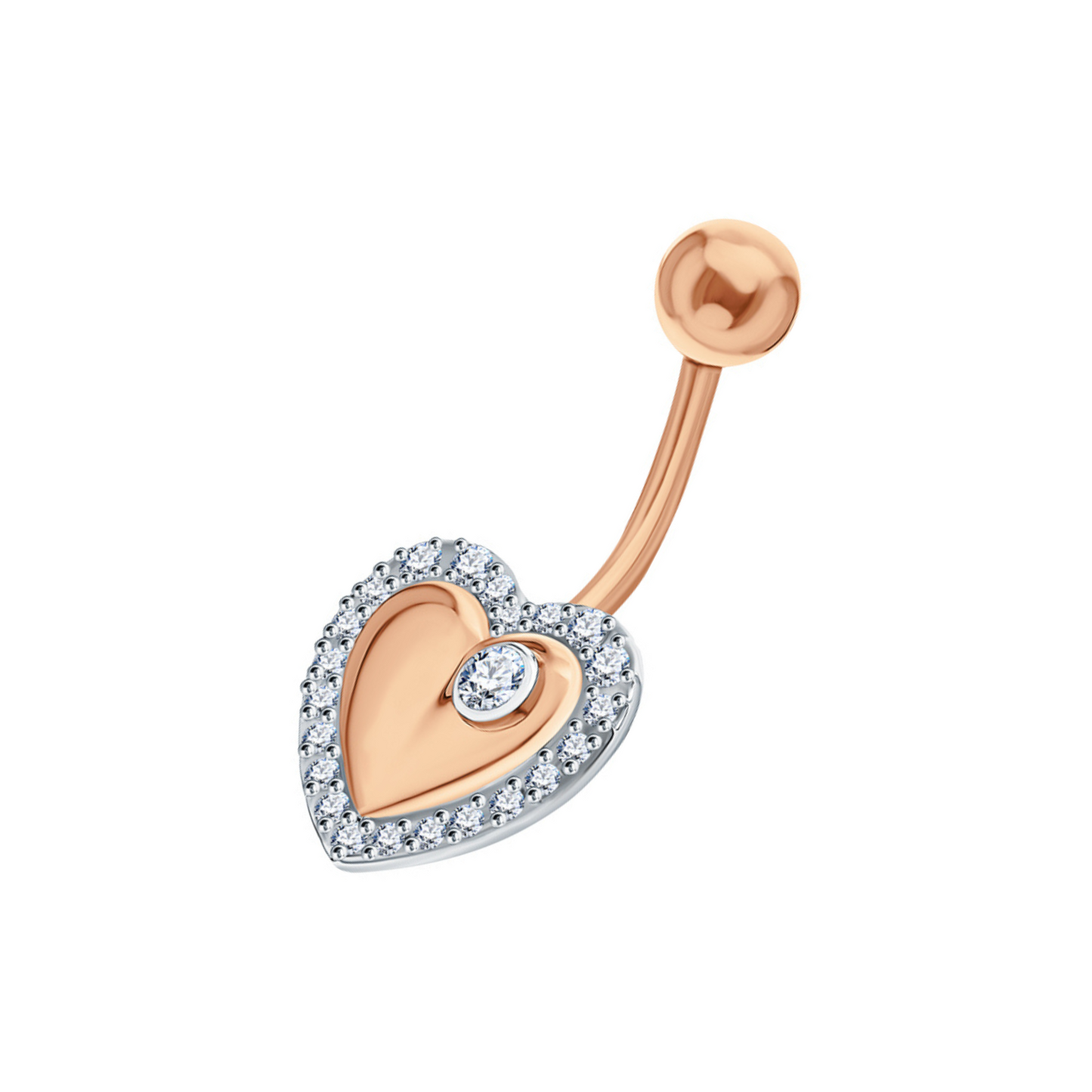 14K Gold Heart Diamond Belly Ring | Curved Navel Piercing | Floating Heart Belly Button Ring | Body Jewelry | Valentine or Anniversary Gift. cushionblue