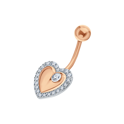 14K Gold Heart Diamond Belly Ring | Curved Navel Piercing | Floating Heart Belly Button Ring | Body Jewelry | Valentine or Anniversary Gift. cushionblue