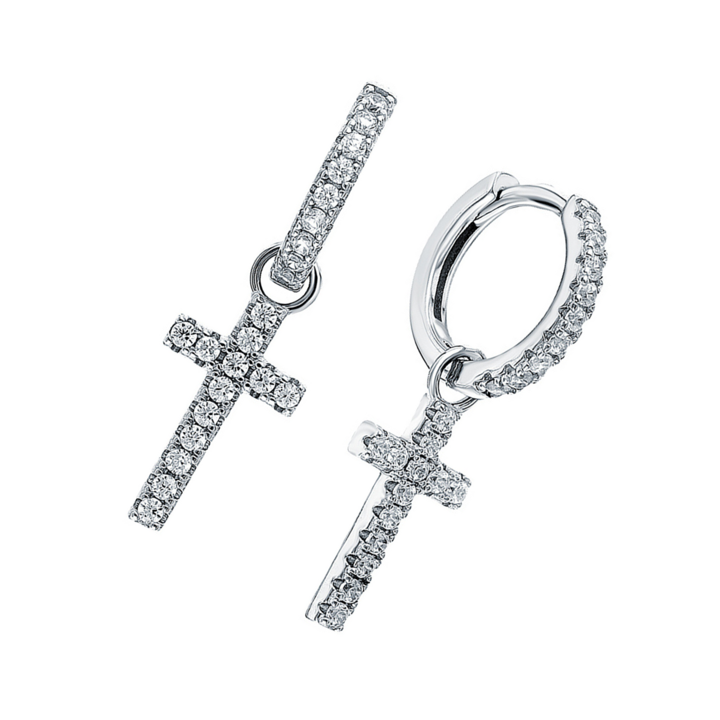 Luxury Diamond Cross Dangle Earrings – 14K Gold or Sterling Silver Huggie Hoops Cushionblue