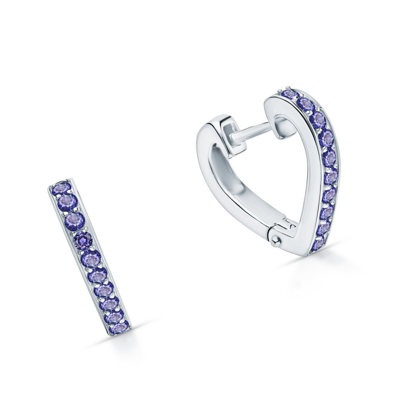 Tanzanite Heart Hoop Earrings | 14K Gold Huggie with Dangle Stone | Silver & Gold Mixed Metal Earrings | December Birthstone | Romantic Birthday Gift. Cushionblue