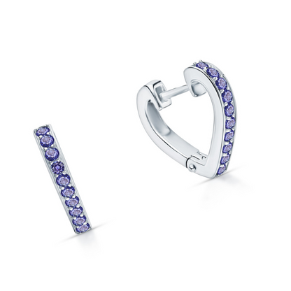 Tanzanite Heart Hoop Earrings | 14K Gold Huggie with Dangle Stone | Silver & Gold Mixed Metal Earrings | December Birthstone | Romantic Birthday Gift. Cushionblue