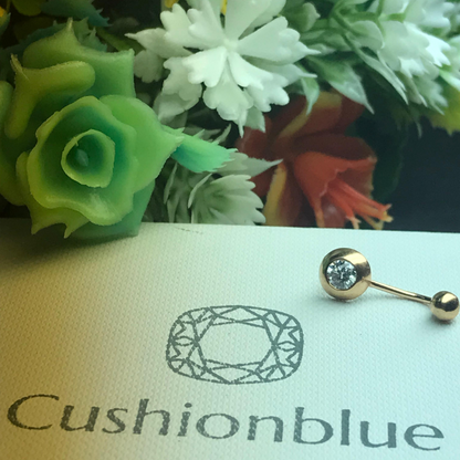 10K Rose Gold Belly Button Ring, Elegant Body Piercing Jewelry, Sparkling Navel Barbell, Unique Gift for Women + Free 925 Silver Nose Pin Cushionblue
