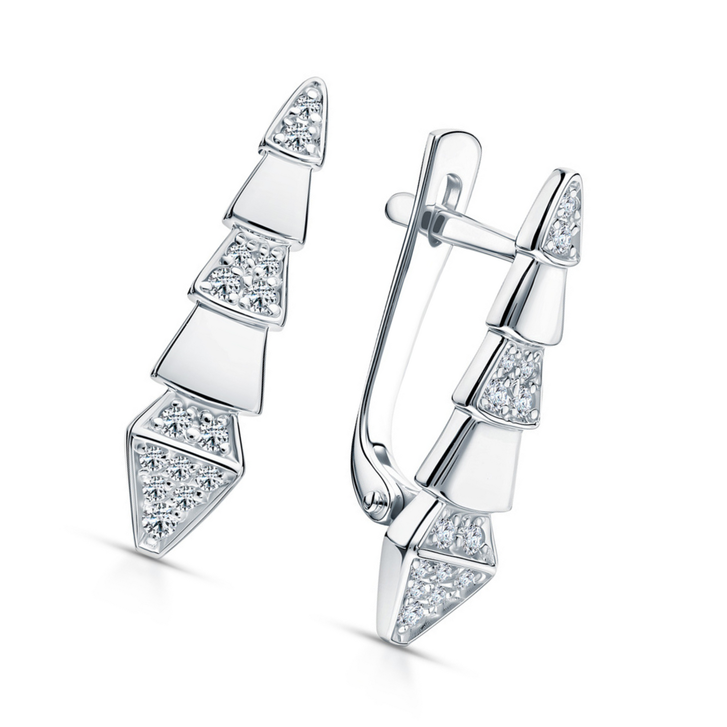 14K Gold Serpents Viper Diamond Drop Earrings – Geometric Pave Dangle Hoops with Latch Back | Modern Gold Earrings Gift for Her Cushionblue