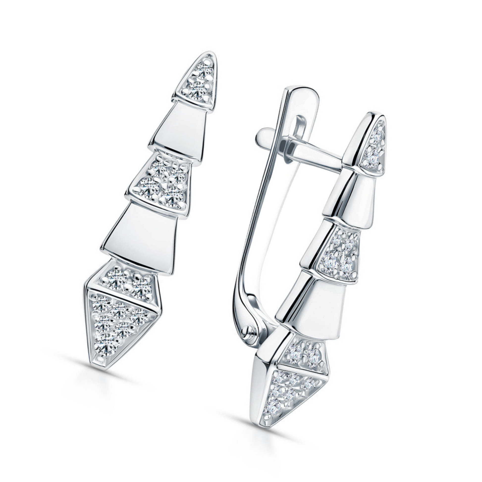 14K Gold Serpents Viper Diamond Drop Earrings – Geometric Pave Dangle Hoops with Latch Back | Modern Gold Earrings Gift for Her Cushionblue
