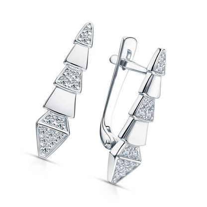 14K Gold Serpents Viper Diamond Drop Earrings – Geometric Pave Dangle Hoops with Latch Back | Modern Gold Earrings Gift for Her Cushionblue
