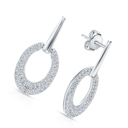 14K White Gold Oval Diamond Stud Earrings | Pave Dangle Ear Charms | Sparkling Snow Drop Earrings  |Unique Wedding Jewelry | Gift for Her. Cushionblue