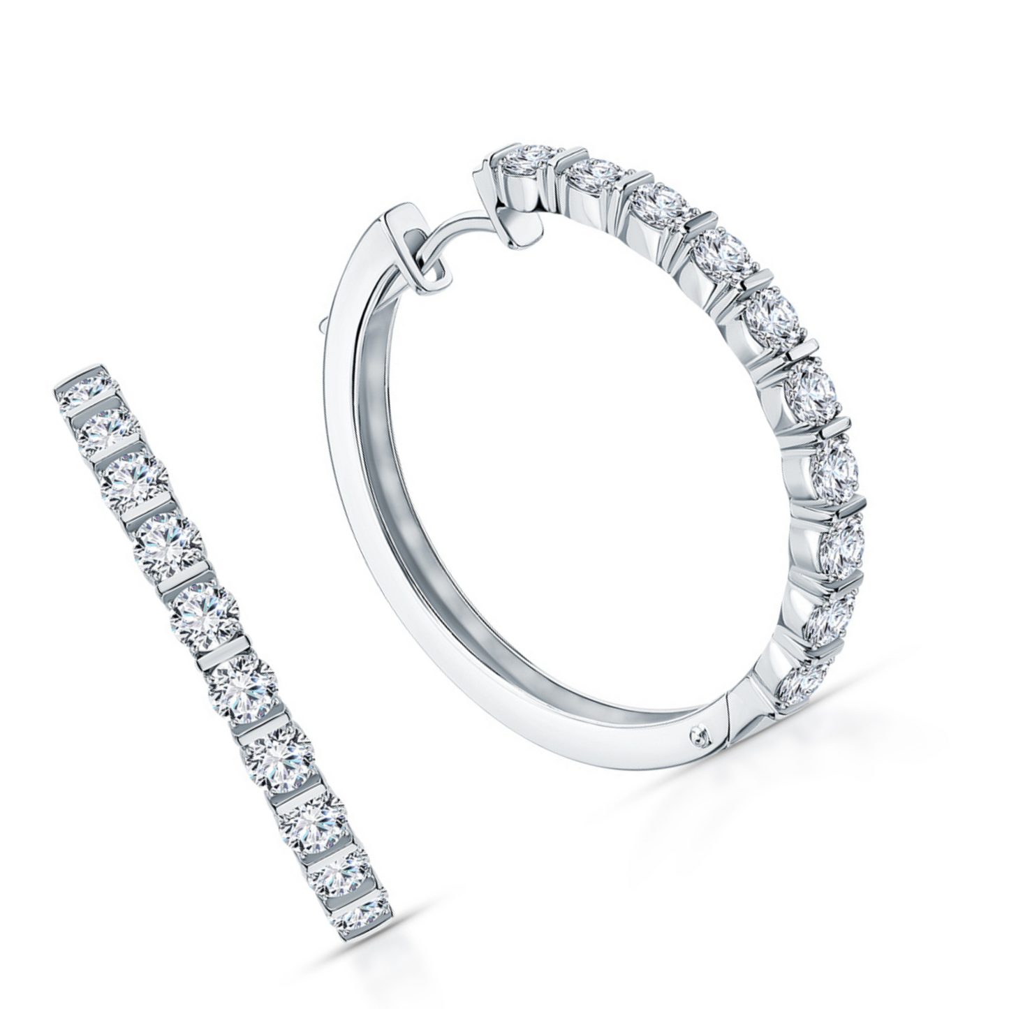 14K Solid Gold Princess Cut Diamond Hoop Earrings | Invisible Channel Set Huggie | 12x4mm Dainty Gold Hoops | Gift for Her. Cushionblue