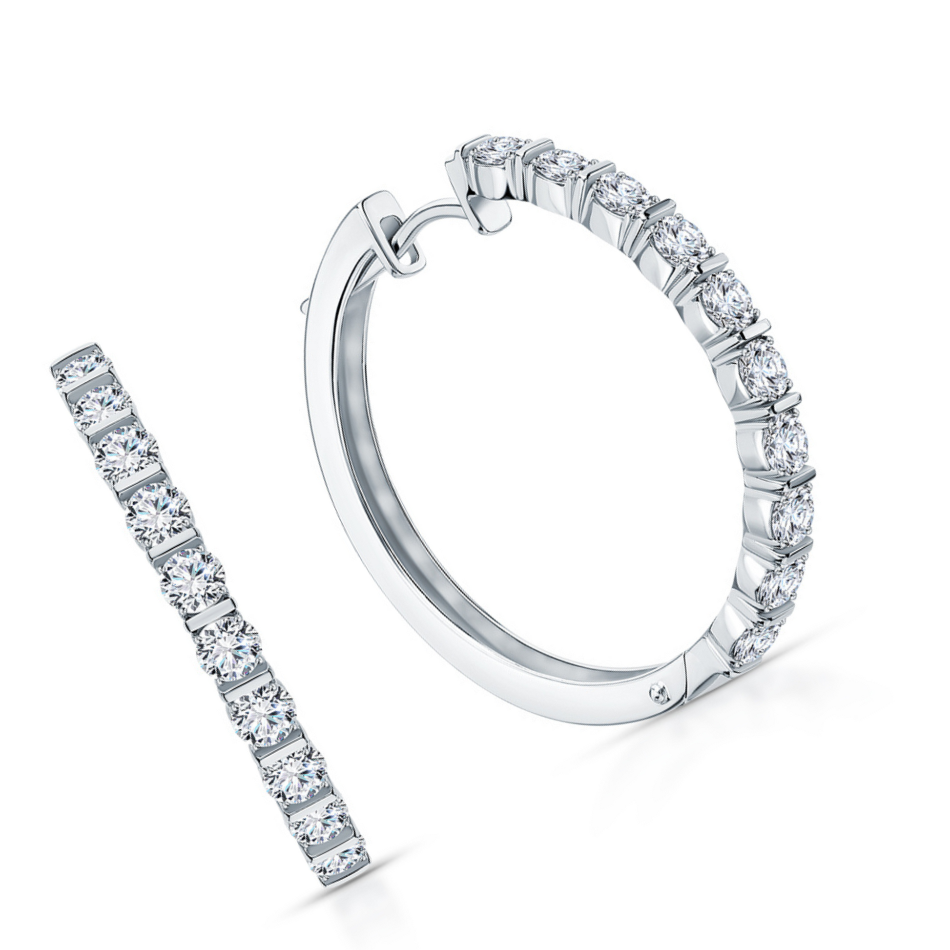 14K Solid Gold Princess Cut Diamond Hoop Earrings | Invisible Channel Set Huggie | 12x4mm Dainty Gold Hoops | Gift for Her. Cushionblue