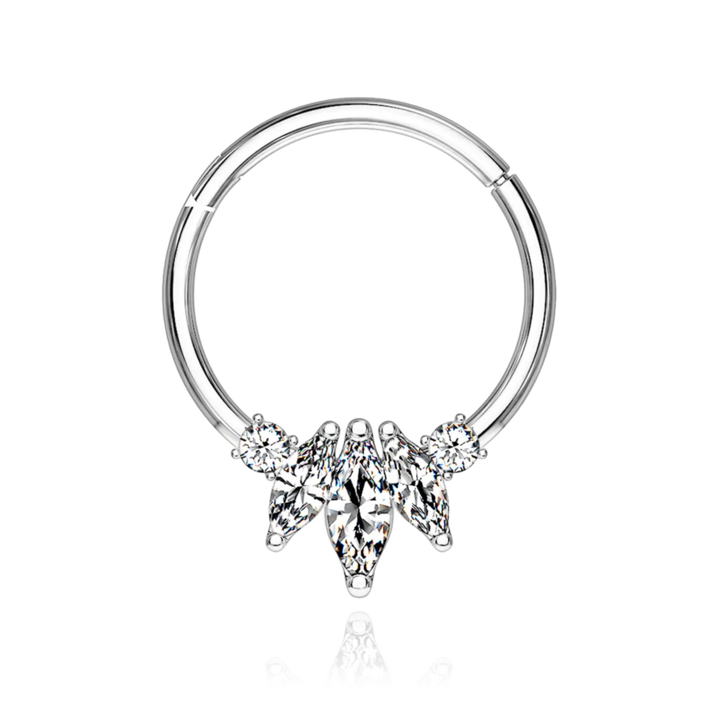 14k Solid Gold 0.09ct Marquise/ 0.04ct Round Diamond Cluster Clicker Huggie Hoop. Cushionblue
