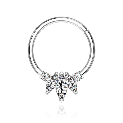 14k Solid Gold 0.09ct Marquise/ 0.04ct Round Diamond Cluster Clicker Huggie Hoop. Cushionblue