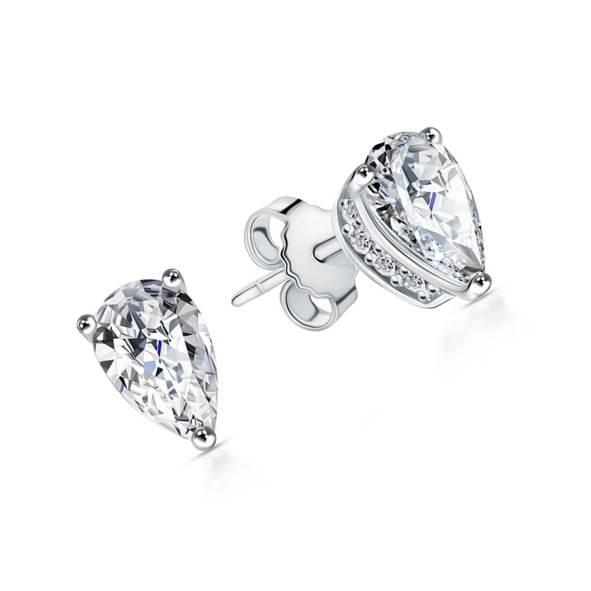 14K White Gold Pear Shaped Diamond Stud Earrings. Cushionblue